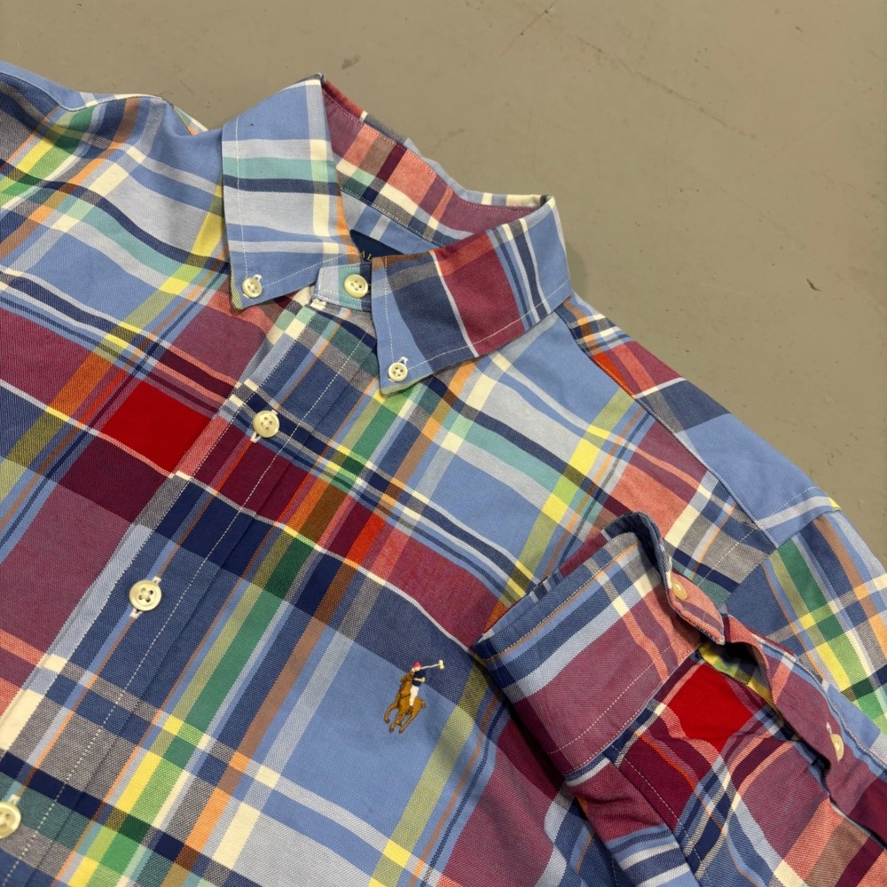 Polo Ralph Lauren Mens Small Classic Fit Plaid Oxford Button Down Shirt Multi